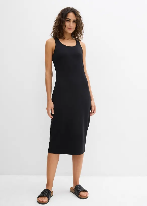Trägerkleid aus Bio- Baumwoll-Stretch in schwarz von vorne (Totalaufnahme) - bonprix Trägerkleid aus Bio- Baumwoll-Stretch in schwarz von vorne (Totalaufnahme) - bonprix