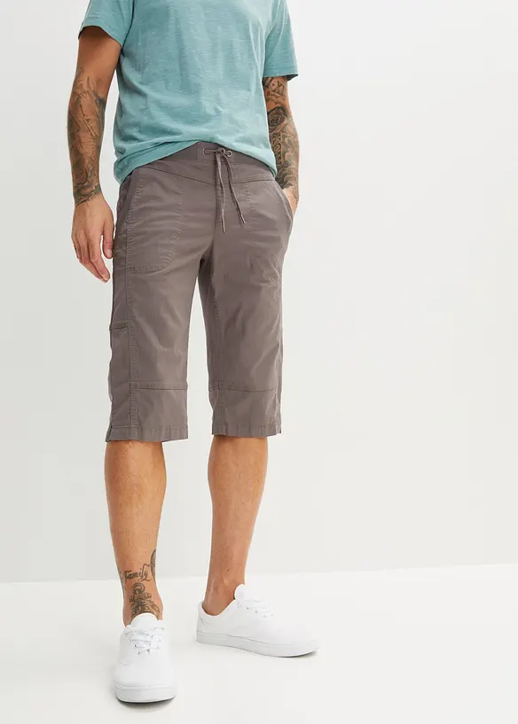Long-Bermuda mit Dehnbund in Regular Fit in grau von vorne - bonprix