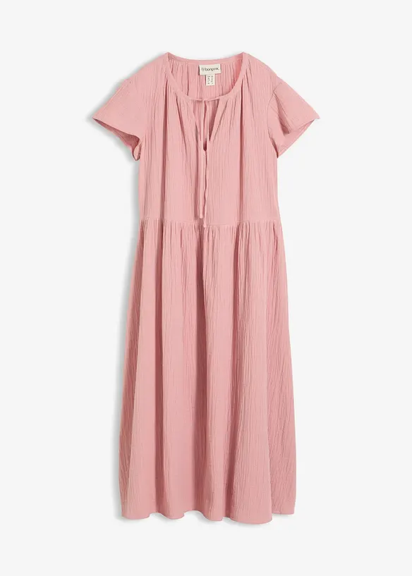 Musselin-Midikleid aus reiner Baumwolle in rosa von vorne - bonprix