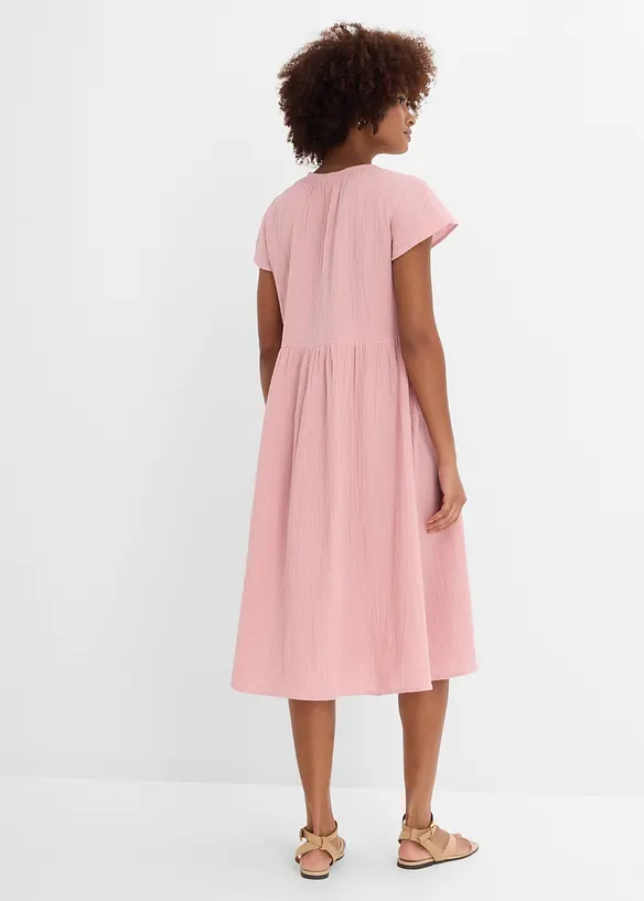 Musselin-Midikleid aus reiner Baumwolle in rosa von hinten (Totalaufnahme) - bonprix