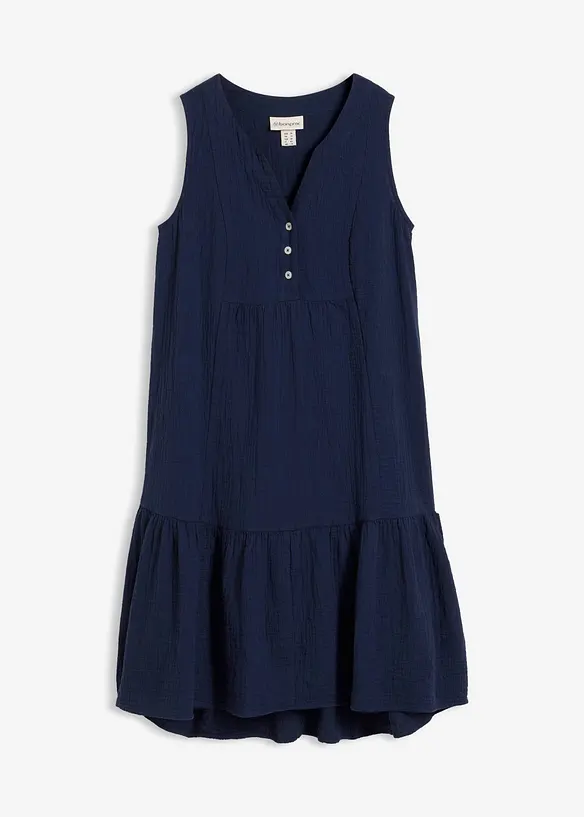 Musselin-Midikleid aus reiner Baumwolle in blau von vorne - bonprix
