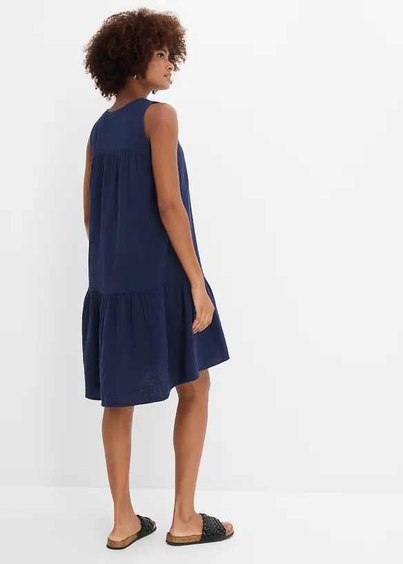 Musselin-Midikleid aus reiner Baumwolle in blau von hinten (Totalaufnahme) - bonprix