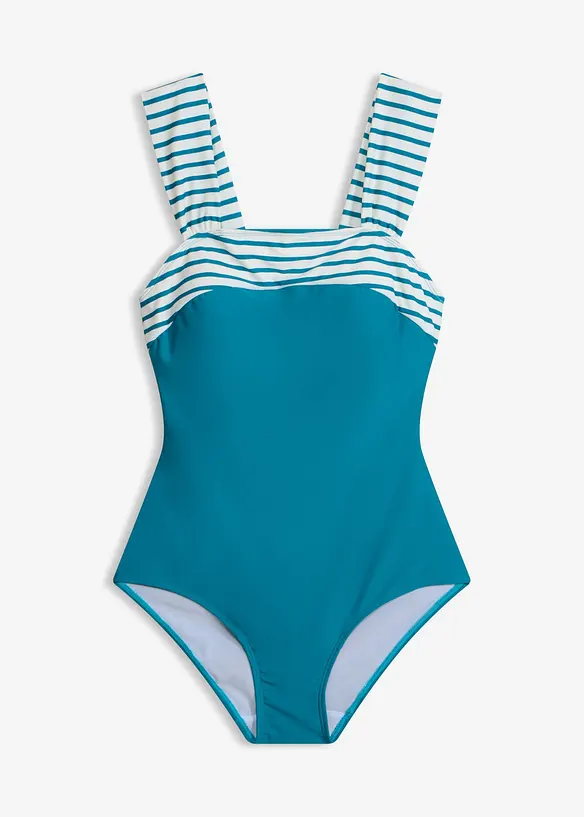 Medium Shape-Badeanzug mit breiten Trägern in petrol von vorne - bonprix