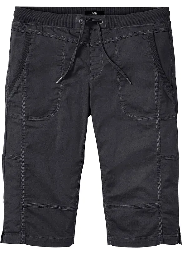 Long-Bermuda mit Dehnbund in Regular Fit in grau von vorne - bonprix