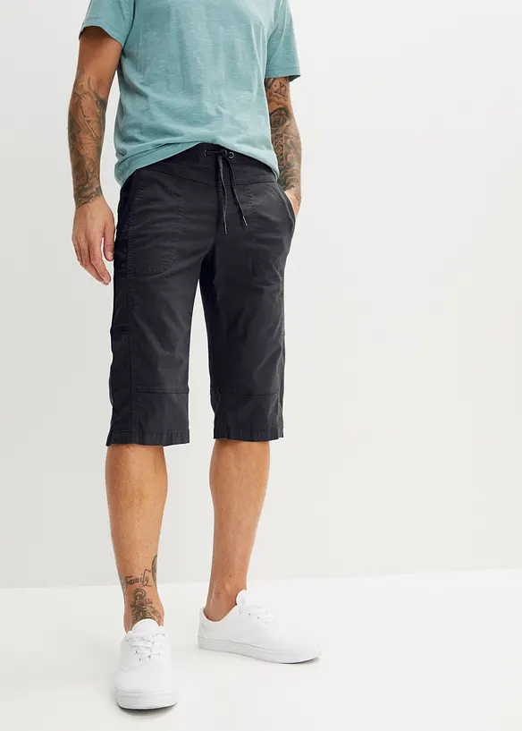 Long-Bermuda mit Dehnbund in Regular Fit in grau von vorne - bonprix