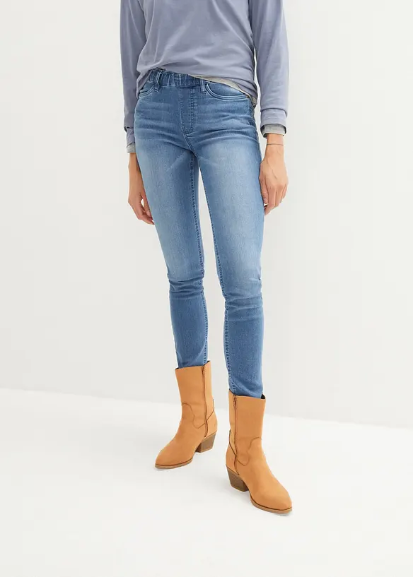 Stretch-Jeggings in blau von vorne - bonprix