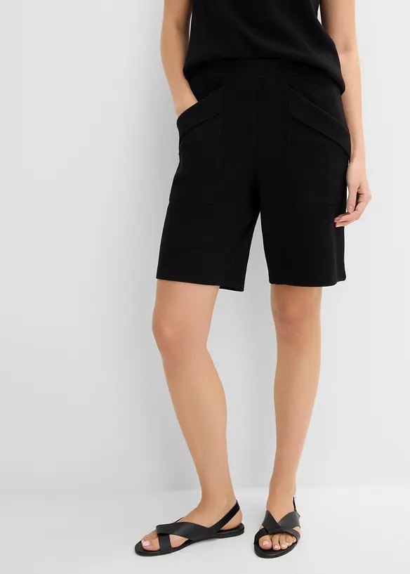 Jersey-Bermuda aus reiner Bio-Baumwolle in Waffel-Optik in schwarz von vorne - bonprix Jersey-Bermuda aus reiner Bio-Baumwolle in Waffel-Optik in schwarz von vorne - bonprix