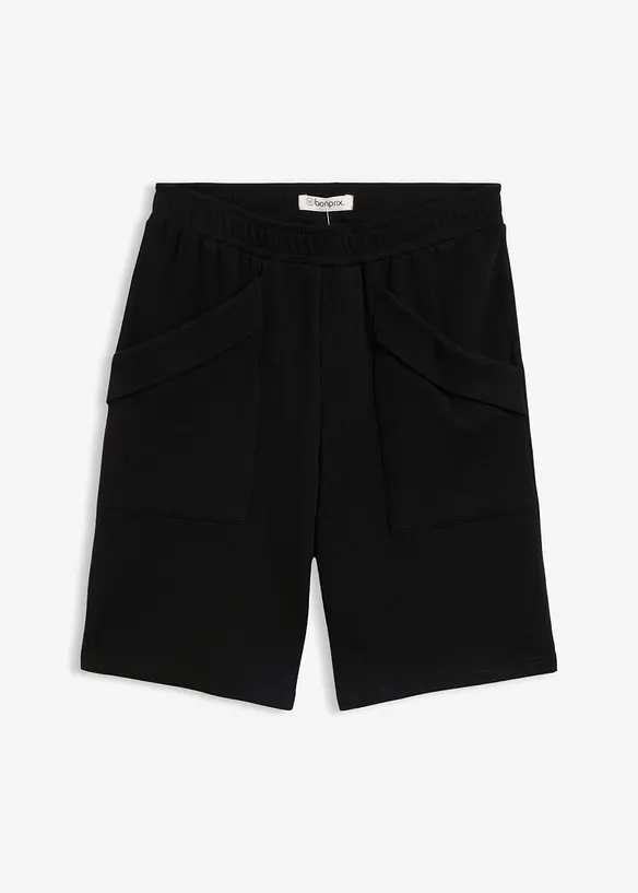 Jersey-Bermuda aus reiner Bio-Baumwolle in Waffel-Optik in schwarz von vorne - bonprix Jersey-Bermuda aus reiner Bio-Baumwolle in Waffel-Optik in schwarz von vorne - bonprix