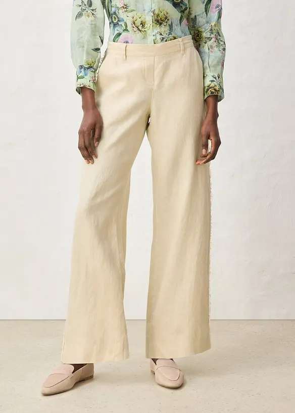 Leinenhose mit weitem Bein in beige von vorne - bonprix Leinenhose mit weitem Bein in beige von vorne - bonprix