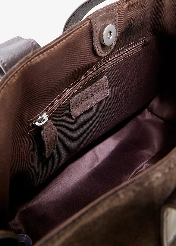 Handtasche aus Veloursleder in braun geöffnet - bonprix