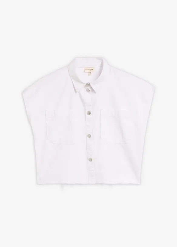 Kurze Boxy-Jeansbluse in weiß von vorne - bonprix Kurze Boxy-Jeansbluse in weiß von vorne - bonprix