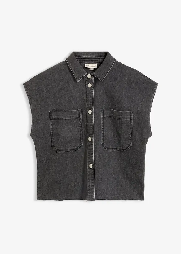 Kurze Boxy-Jeansbluse in schwarz von vorne - bonprix Kurze Boxy-Jeansbluse in schwarz von vorne - bonprix