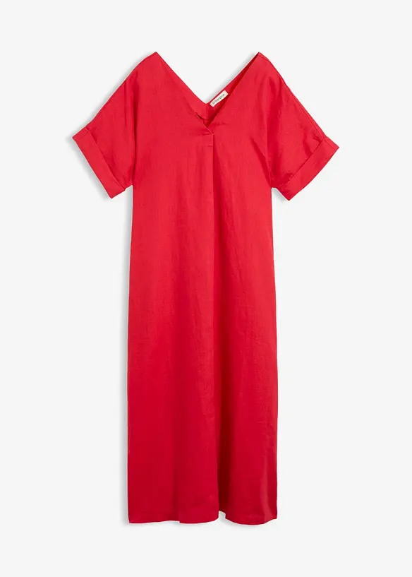 Kaftan-Kleid aus reinem Leinen in rot von vorne - bonprix