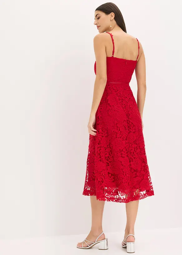 Spitzenkleid mit dekorierten Trägern in rot von hinten (Totalaufnahme) - bonprix Spitzenkleid mit dekorierten Trägern in rot von hinten (Totalaufnahme) - bonprix