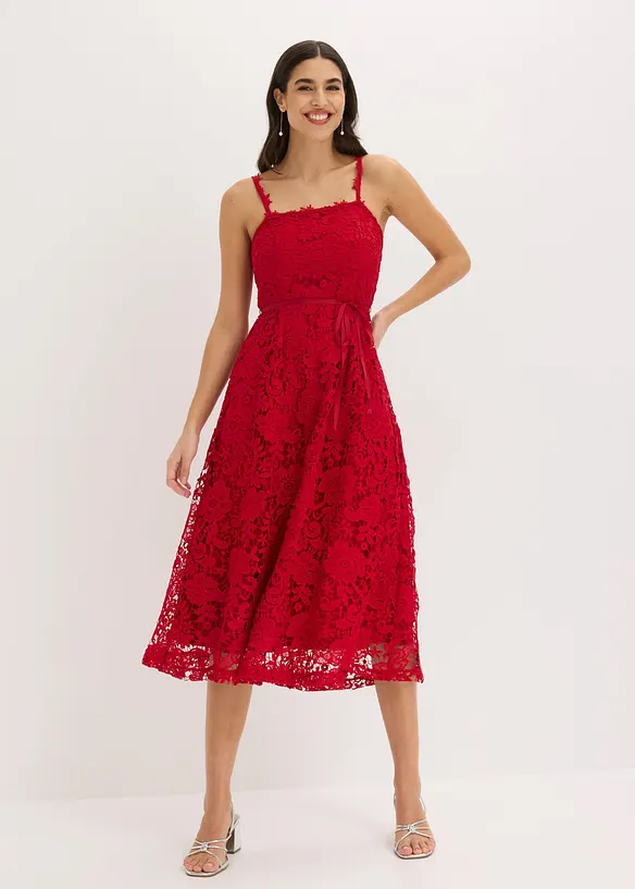 Spitzenkleid mit dekorierten Trägern in rot von vorne (Totalaufnahme) - bonprix Spitzenkleid mit dekorierten Trägern in rot von vorne (Totalaufnahme) - bonprix