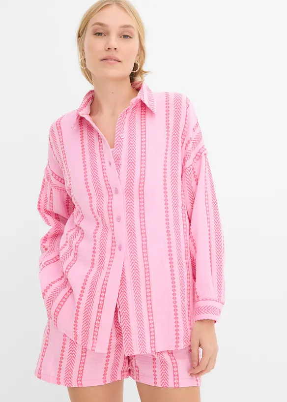 Musselin-Hemdbluse aus reiner Baumwolle in rosa von vorne (im Anschnitt) - bonprix Musselin-Hemdbluse aus reiner Baumwolle in rosa von vorne (im Anschnitt) - bonprix