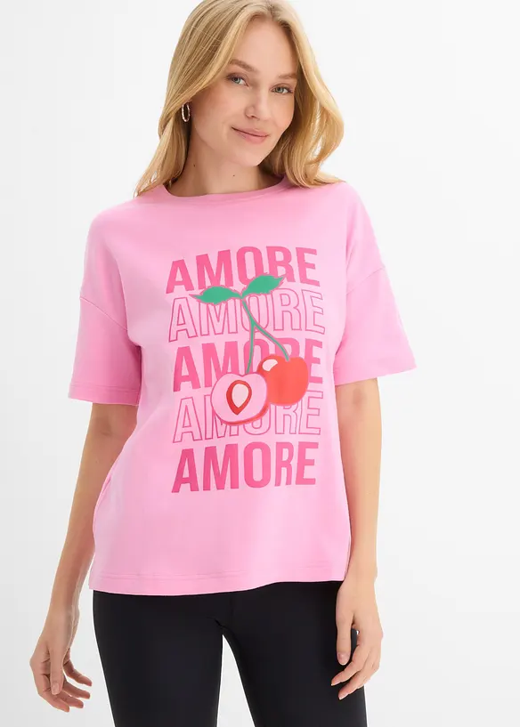 Oversize-Shirt aus reiner Bio-Baumwolle in rosa von vorne (im Anschnitt) - bonprix
