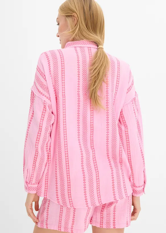Musselin-Hemdbluse aus reiner Baumwolle in rosa von hinten (im Anschnitt) - bonprix Musselin-Hemdbluse aus reiner Baumwolle in rosa von hinten (im Anschnitt) - bonprix