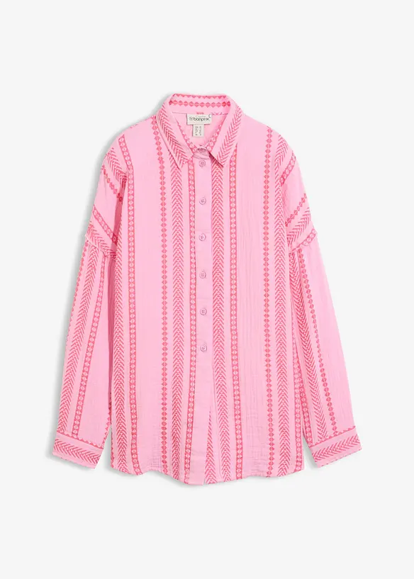 Musselin-Hemdbluse aus reiner Baumwolle in rosa von vorne - bonprix Musselin-Hemdbluse aus reiner Baumwolle in rosa von vorne - bonprix