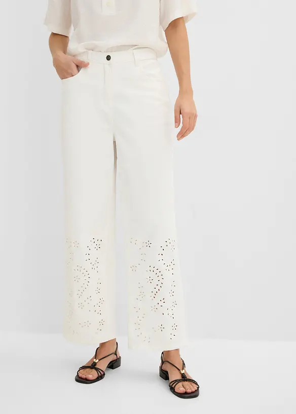 Twillhose aus Baumwoll-Mix mit Broidery Anglaise in weiß von vorne - bonprix Twillhose aus Baumwoll-Mix mit Broidery Anglaise in weiß von vorne - bonprix
