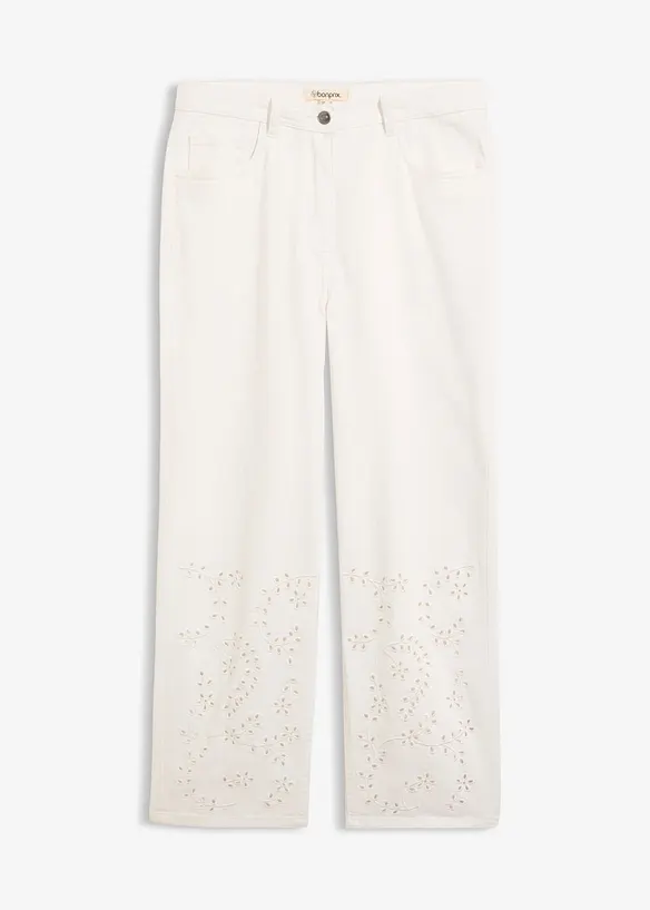 Twillhose aus Baumwoll-Mix mit Broidery Anglaise in weiß von vorne - bonprix Twillhose aus Baumwoll-Mix mit Broidery Anglaise in weiß von vorne - bonprix
