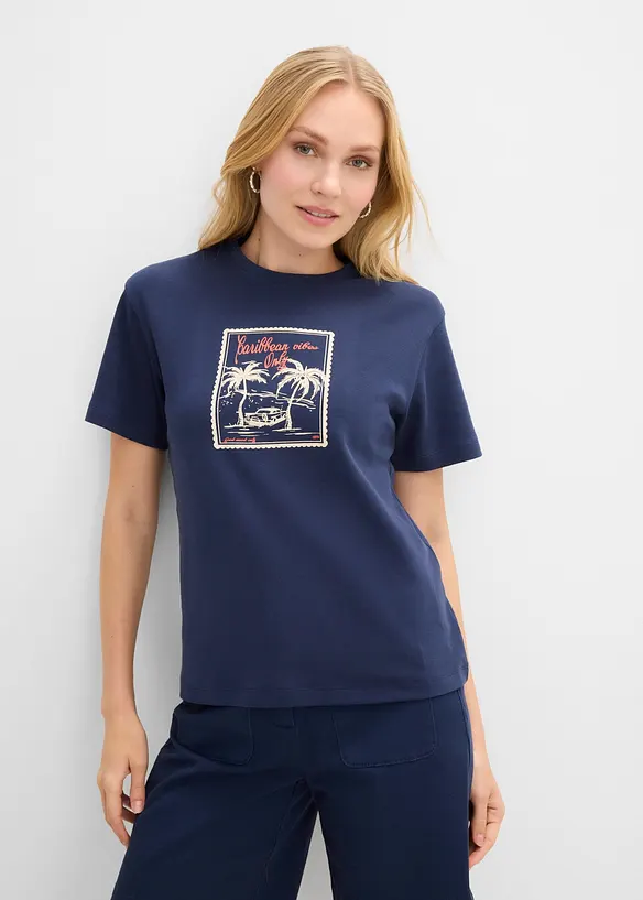 T-Shirt aus reiner Bio-Baumwolle in blau von vorne (im Anschnitt) - bonprix T-Shirt aus reiner Bio-Baumwolle in blau von vorne (im Anschnitt) - bonprix