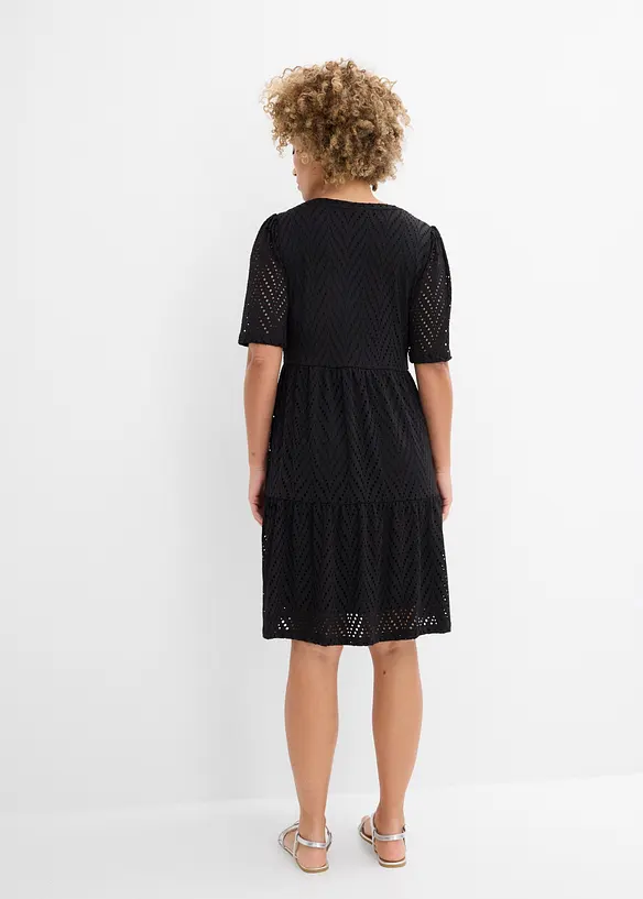 Shirtkleid mit Lochstickerei aus Borkenkrepp in schwarz von hinten (Totalaufnahme) - bonprix Shirtkleid mit Lochstickerei aus Borkenkrepp in schwarz von hinten (Totalaufnahme) - bonprix