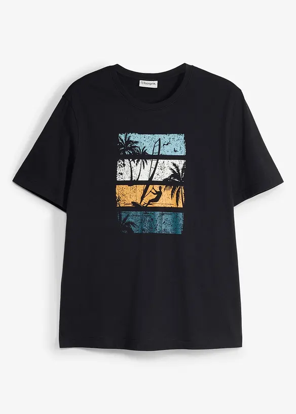 T-Shirt aus reiner Bio-Baumwolle in schwarz von vorne - bonprix