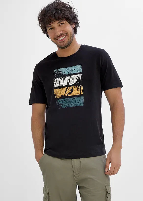 T-Shirt aus reiner Bio-Baumwolle in schwarz von vorne (im Anschnitt) - bonprix