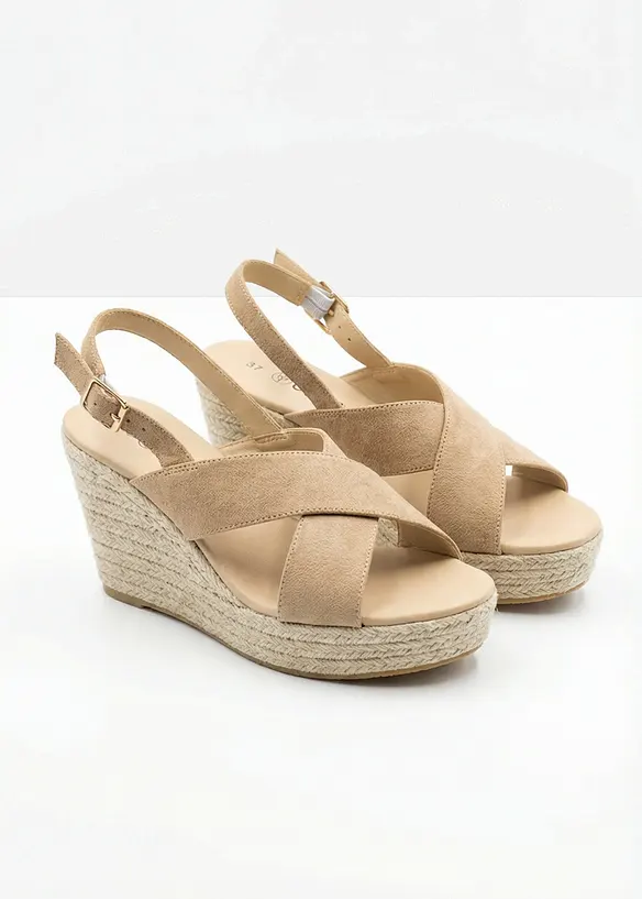 Keilsandaletten in Bast-Optik in beige - bonprix