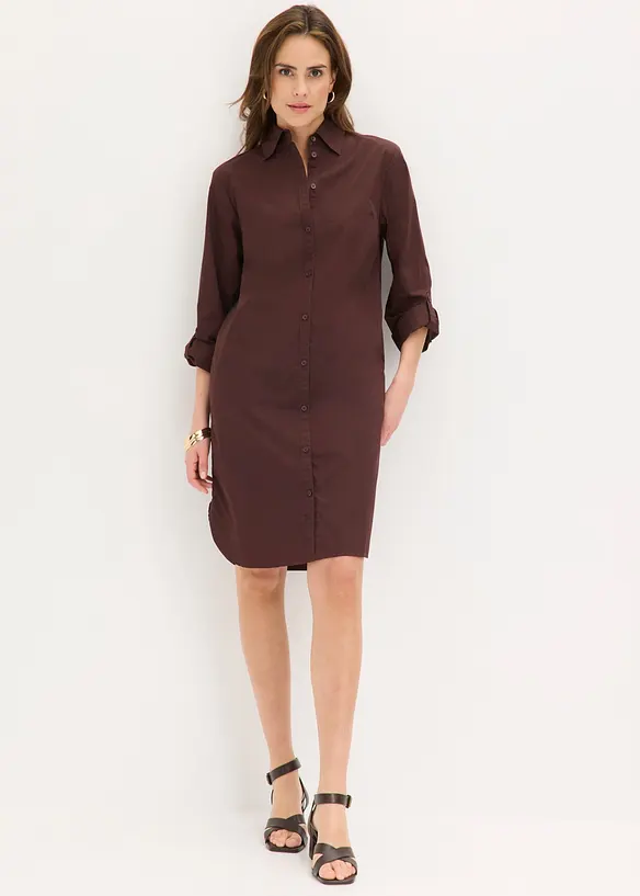 Hemdblusenkleid aus Baumwoll-Popeline in braun von vorne (Totalaufnahme) - bonprix Hemdblusenkleid aus Baumwoll-Popeline in braun von vorne (Totalaufnahme) - bonprix