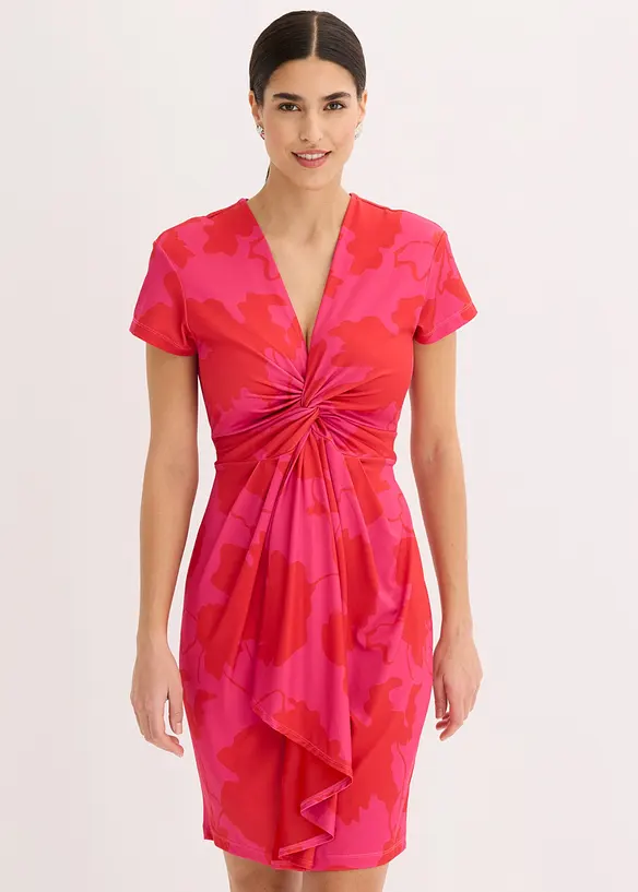 Jerseykleid mit Knoten-Detail in pink von vorne (Totalaufnahme) - bonprix Jerseykleid mit Knoten-Detail in pink von vorne (Totalaufnahme) - bonprix