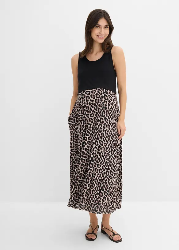 2-in-1 Maxi- Umstandskleid mit Stillfunktion und Taschen in schwarz von vorne (Totalaufnahme) - bonprix