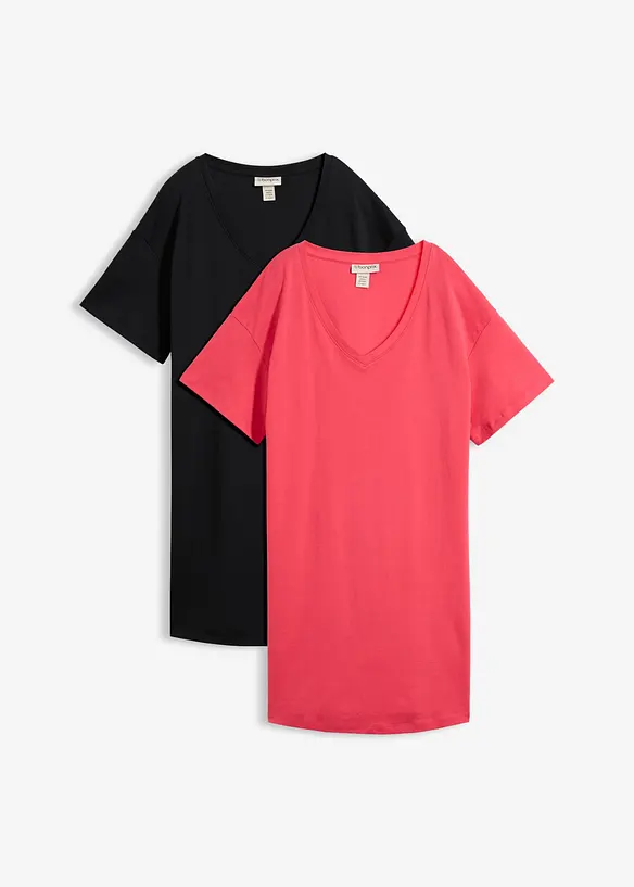 Oversize-Shirtkleid mit aus reiner Baumwolle (2er Pack) in pink von vorne - bonprix