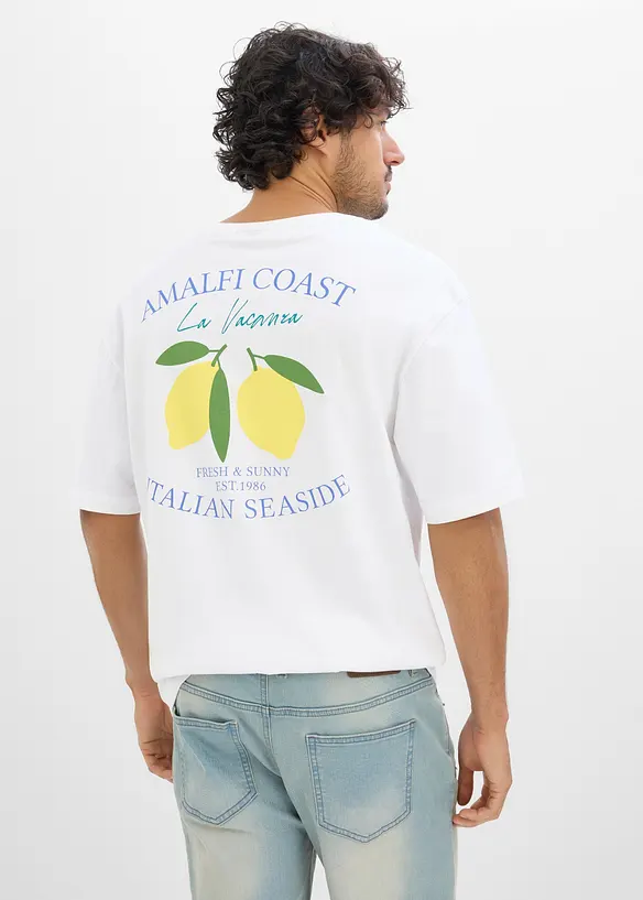 T-Shirt mit Rückenprint aus reiner Bio-Baumwolle in weiß von vorne (im Anschnitt) - bonprix