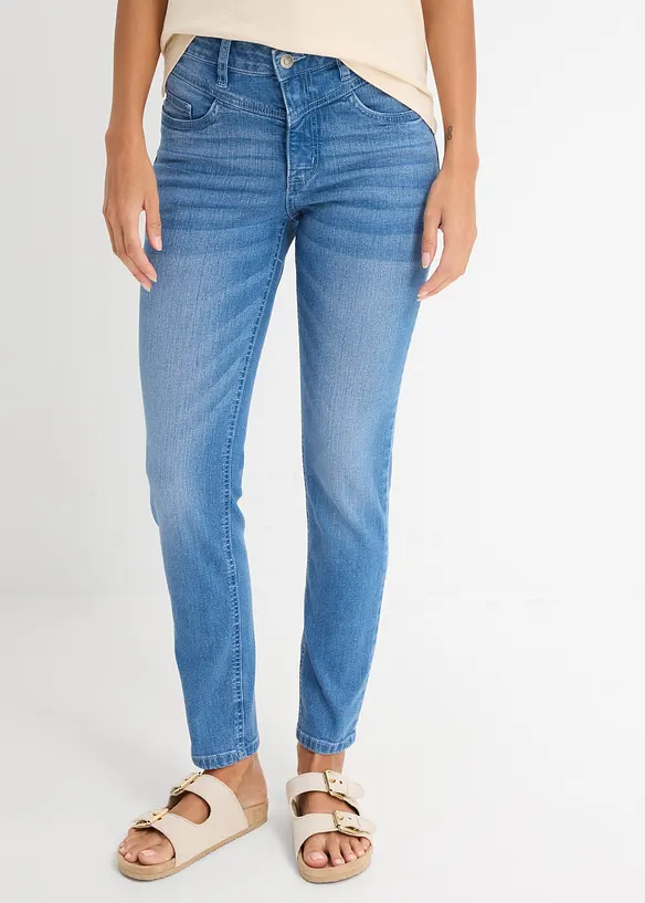 Skinny-Jeans High Waist, cropped in blau von vorne - bonprix Skinny-Jeans High Waist, cropped in blau von vorne - bonprix