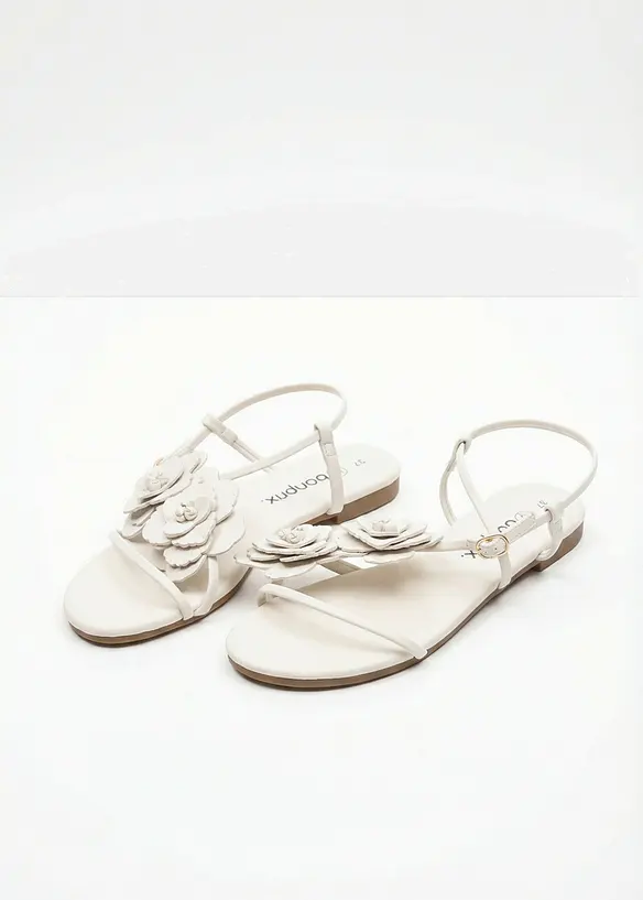 Riemchensandalen mit Blüten in weiß - bonprix
