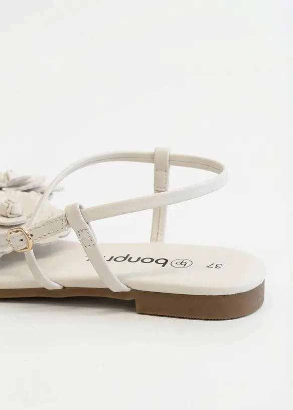 Riemchensandalen mit Blüten in weiß - bonprix