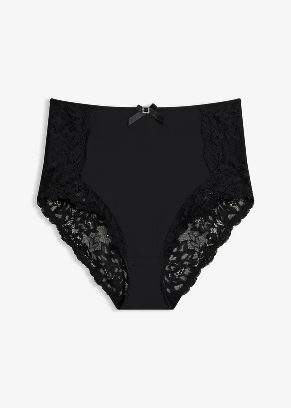High Waist Slip  mit zarter Spitze in schwarz von vorne - bonprix
