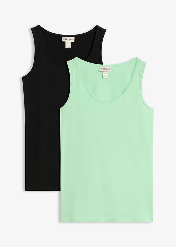 Tanktop mit Baumwolle (2er-Pack) in grün von vorne - bonprix