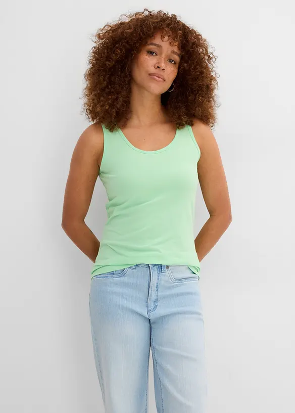 Tanktop mit Baumwolle (2er-Pack) in grün von vorne (im Anschnitt) - bonprix
