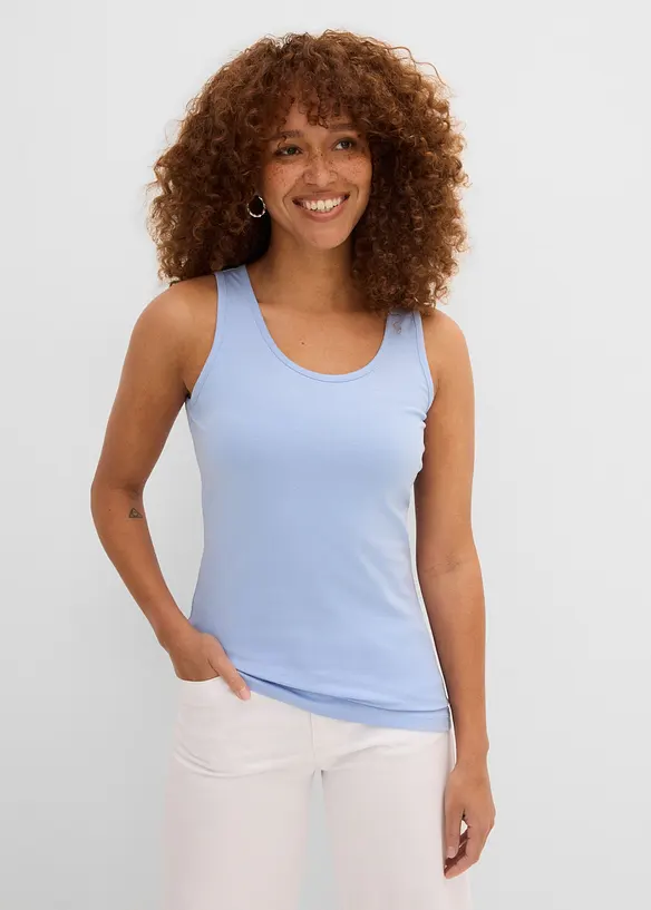 Tanktop mit Baumwolle (2er-Pack) in blau von vorne (im Anschnitt) - bonprix Tanktop mit Baumwolle (2er-Pack) in blau von vorne (im Anschnitt) - bonprix