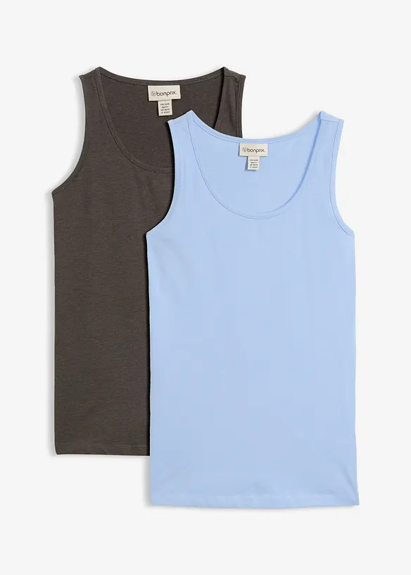 Tanktop mit Baumwolle (2er-Pack) in blau von vorne - bonprix Tanktop mit Baumwolle (2er-Pack) in blau von vorne - bonprix