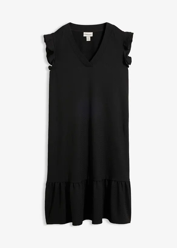 Jerseykleid mit Volant in schwarz von vorne - bonprix Jerseykleid mit Volant in schwarz von vorne - bonprix