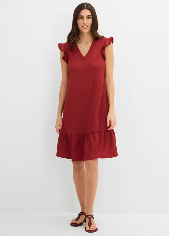 Jerseykleid mit Volant in rot von vorne (Totalaufnahme) - bonprix Jerseykleid mit Volant in rot von vorne (Totalaufnahme) - bonprix