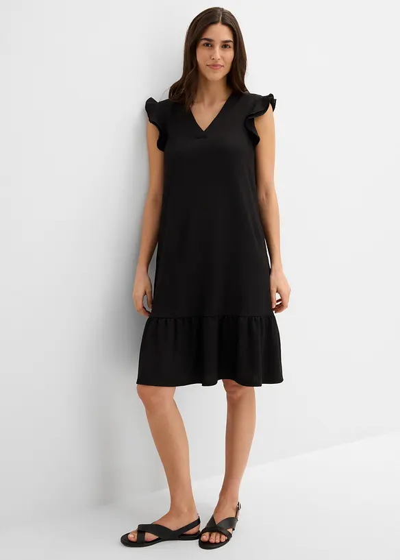 Jerseykleid mit Volant in schwarz von vorne (Totalaufnahme) - bonprix Jerseykleid mit Volant in schwarz von vorne (Totalaufnahme) - bonprix