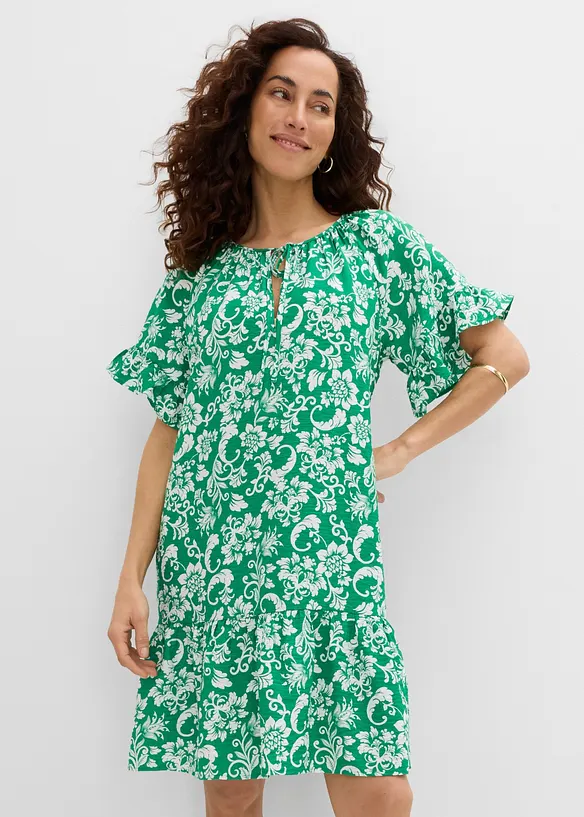 Tunika-Kleid aus softem Viskose-Mix in grün von vorne (Totalaufnahme) - bonprix