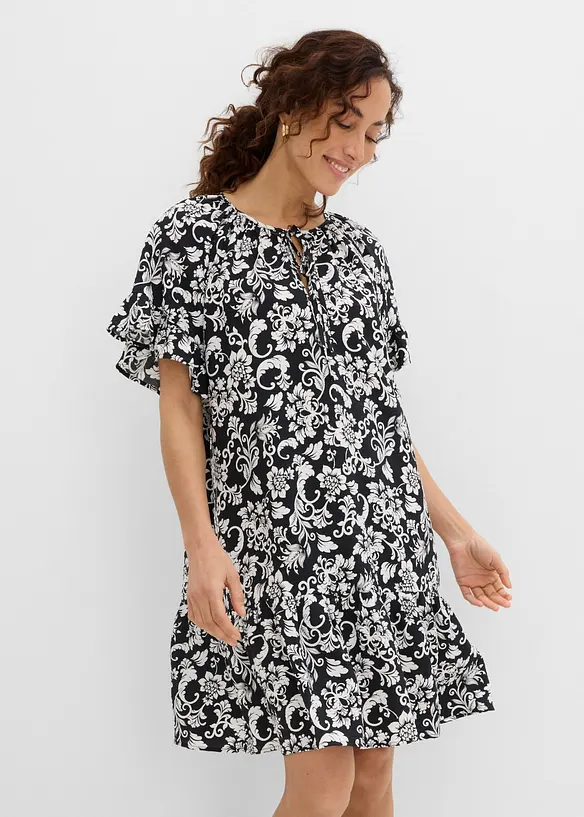 Tunika-Kleid aus softem Viskose-Mix in schwarz von vorne (Totalaufnahme) - bonprix