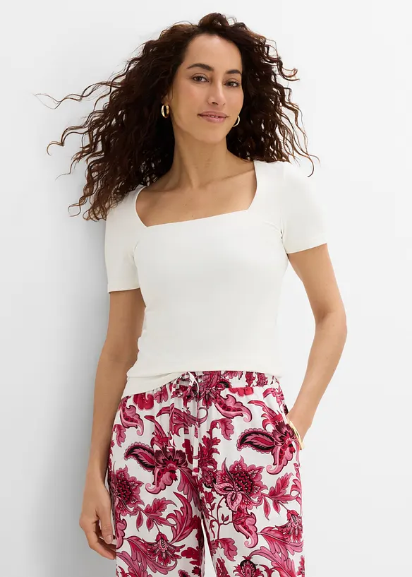 Shirt mit Karree-Ausschnitt in weiß von vorne (im Anschnitt) - bonprix