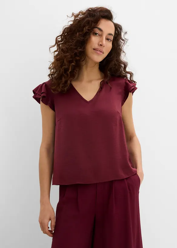Bluse mit Volants in rot von vorne (im Anschnitt) - bonprix